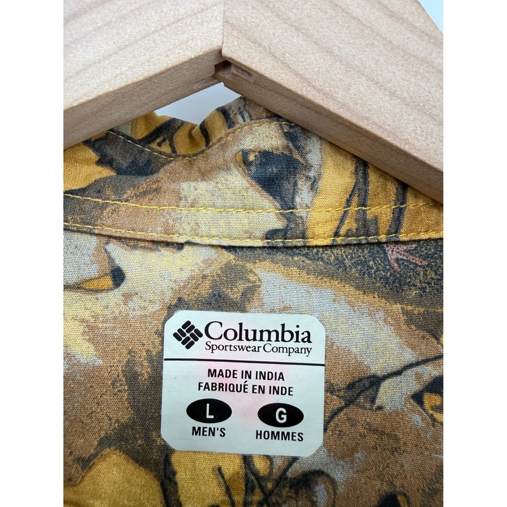 Columbia Shirt Mens Large Yellow Bird Camo PHG Performance Hunting Gear Cotton - Picture 2 of 9